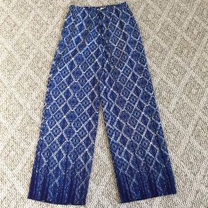 Wide leg pant ikat royal blue print